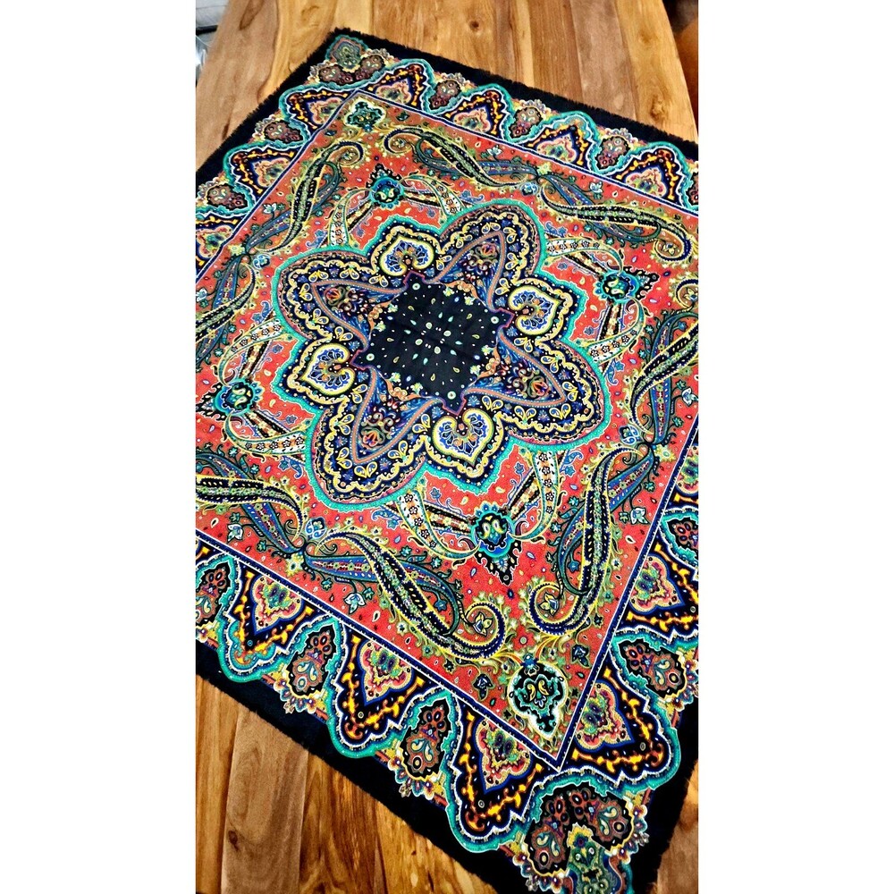​Vintage Oversized Italian Art of the Scarf Large Square Paisley Shawl Fringed